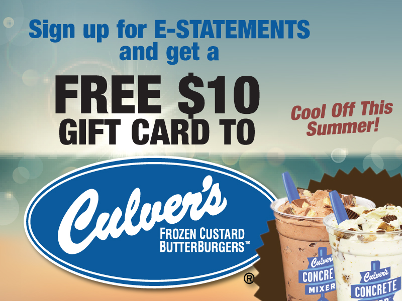 10 Culver's Gift Card Citizens Bank & Trust Co.